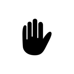 Stop hand icon in black flat design on white background