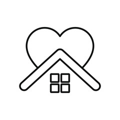 stay home concept, house roof with heart icon, line style