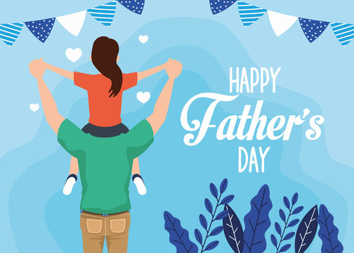 fathers day card with dad carrying daughter characters