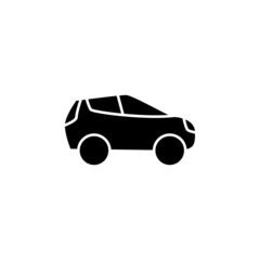 Car Icon, Automobile symbol in black flat design on white background
