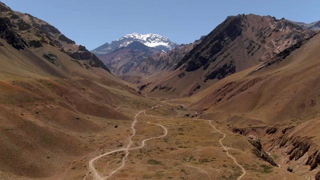 Aerial view of Mount Aconcagua, the highest mountain in the Americas, in Mendoza Province, Argentina.