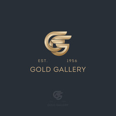 Gold Gallery logo. Monogram consist of double G letter. Logo for beauty care, jewelry, lingerie or cosmetics. 