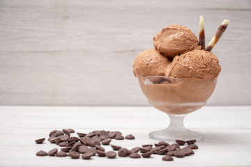 Chocolate ice cream ball in a glass
