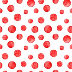 Cercles muraux Polka dot Modèle sans couture aquarelle rouge à pois. Abstrait aquarelle avec des cercles de couleur sur blanc