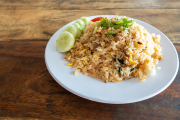 Close-up of Fried rice with pork.