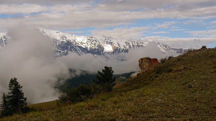 mountain landscape with snow peaks in Altai
