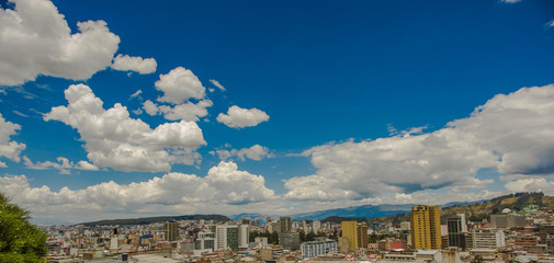QUITO, ECUADOR - SEPTEMBER 10, 2017: Panoramic view of the city of Quito in a beautiful sunny day in the city of Quito