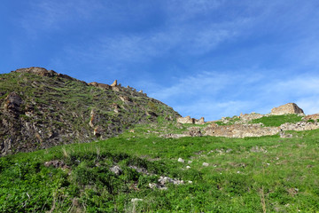 the remains of an ancient fortress in the mountains on the territory of the Chechen Republic, now only ruins remain from the fortress
