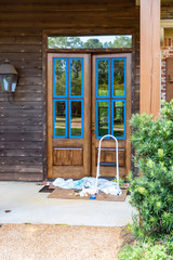 Front door in process of being refinished