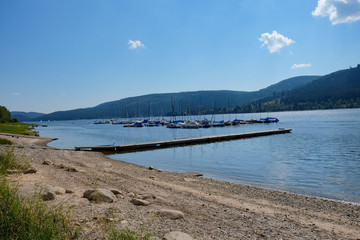 lake with boats