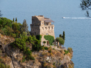 Fototapeta na wymiar Old Tower On Amalfi Coast In Campania