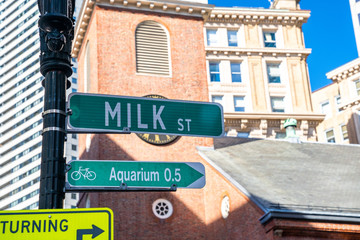 The sign of the Milk street in Boston. © Aerial Film Studio