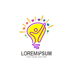 Bulb logo with line and people design icons