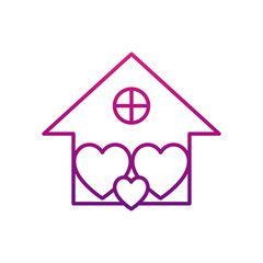 stay home concept, house full of hearts icon, gradient style