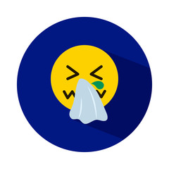Obraz premium Emojis coronavirus concept, Emoji face with closed eyes sneezing or blowing its nose into a white tissue, block style