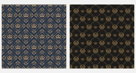 Seamless texture, navy blue and black color. Royal pattern, vector