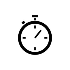 Stopwatch icon, timer pictogram, Chronometer symbol in black flat shape design on white background