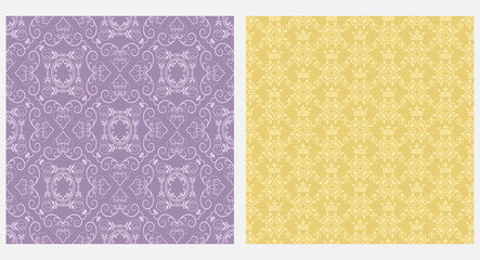 Damask seamless pattern. Gold and Purple. Vector graphics.