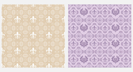 Background patterns for wallpaper design, vintage. Beige and purple colors. Vector seamless pattern.
