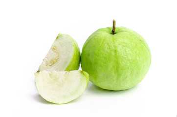 Full and sliced fresh guava isolated on white background, Fruits or healthcare concept, Organic Fruits