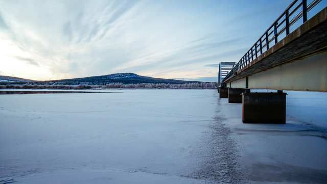 Bridge between Finland and Sweden. Ylitornio 12/2019