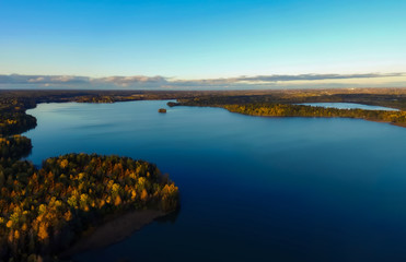 Aerial photo above the lake. 10/2019 Bodominjärvi, Finland.