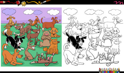 dogs characters large group coloring book page