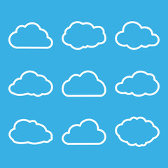 Cloud Line Art Set White Color On Blue Background