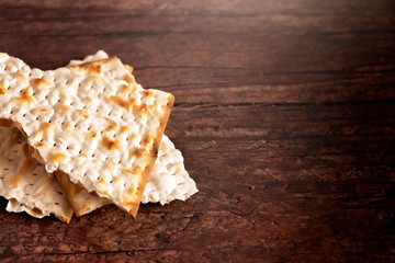 Unleavened Bread for Holy Communion or the Lords Supper Prepared on a Dark Wood Table