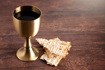 Holy Communion or the Lords Supper Prepared on a Dark Wood Table