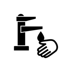 Hand washing vector icon, washing hand in black flat shape design style isolated on white background