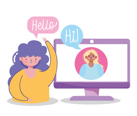 people communication and technology, girls computer talking video call