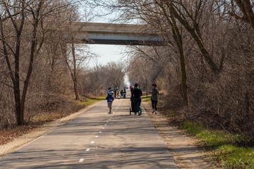 People exercising on trails during Coronavirus pandemic.