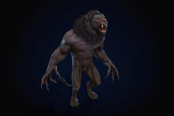 Fantasy character Humanoid Lion in epic pose - 3D render