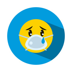 Obraz premium Emoji coronavirus concept, emoji crying wearing a mouth mask, block style