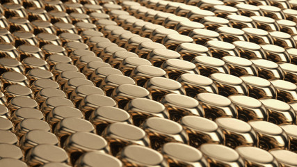 Obraz premium 3D Abstract premium Gold Geometric Pattern. Illustration of Luxury Golden Honeycomb form. Shine of the screen with highlight shallow focus depth of field. Close up. 3d render