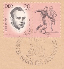 Portrait of Heinz Steyer-German journalist. Football player, fighter against fascism, stamp Germany 1963