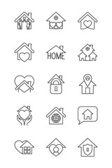 Obraz premium padlock and stay home icon set, line style