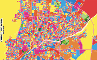 Fototapeta na wymiar Ciudad Victoria, Tamaulipas, Mexico, colorful vector map