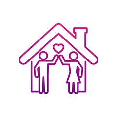 stay home concept, house and pictogram couple icon, gradient style