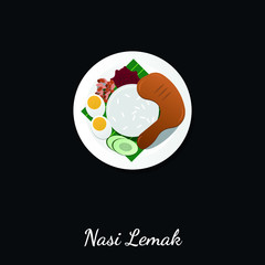 Vector Illustration of Nasi Lemak, Malaysian national food (Foods & Drinks Illustration)