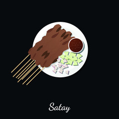 Vector Illustration of Satay, skewered and grilled meat (Foods & Drinks Illustration)