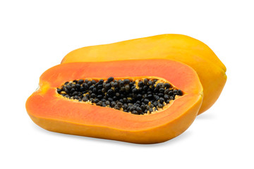 Ripe holland papaya slice isolated on white background with clipping path