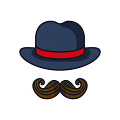 Happy fathers day concept, elegant hat and mustache icon, line and fill style