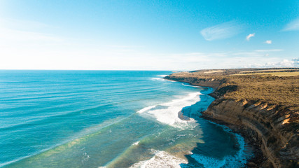 Fototapeta na wymiar Aerial Views of Coastline and waves and beaches along the Great Ocean Road, Australia