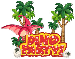 Font design for word dino party with pteranodon flying © GraphicsRF