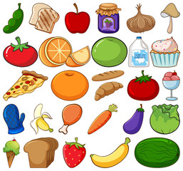 Large set of fruits and vegetables on white background
