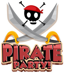 Font design for word pirate party with swords and skull