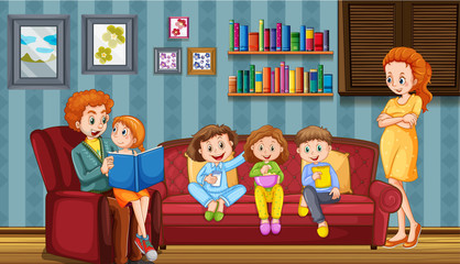Obraz na płótnie Canvas Happy family in living room