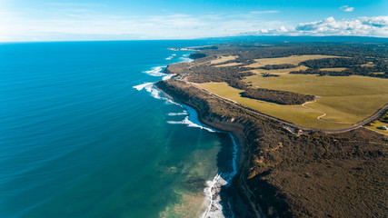 Aerial Views of Coastline and waves and beaches along the Great Ocean Road, Australia - 343662825